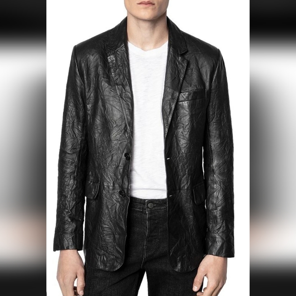 Zadig & Voltaire Valfried Crinkle Leather Blazer Unisex Jacket $798, Sz 48 Or M